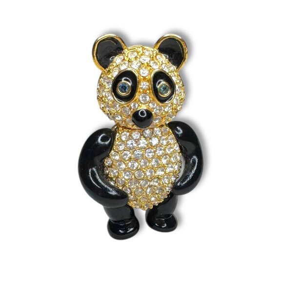 Joan Rivers Pavé Crystal Black Enamel Panda Brooch Articulated - Picture 1 of 8
